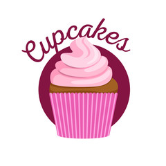 Cupcake with pink sweet cream