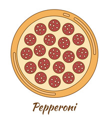 Round hot delicious tasty pizza. Vector illustration