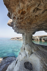 Sea caves of Cavo greco cape. Cyprus. Mediterranean sea landscape