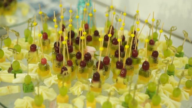 Different sort of fruit canape for a self service buffet