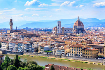 Fototapeta na wymiar Palazzo Vecchio and Cathedral of Santa Maria del Fiore (Duomo), Florence, Italy