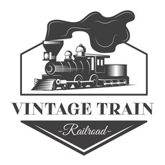Locomotive emblem illustration in vintage monochrome style