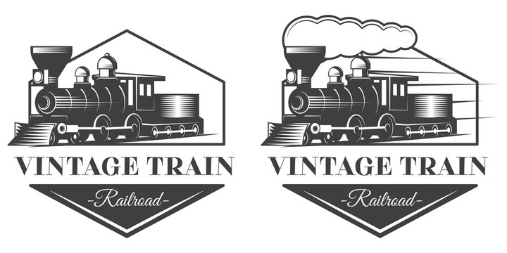 Locomotive emblem illustration in vintage monochrome style