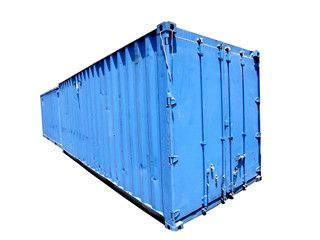Isolated blue shipping container.