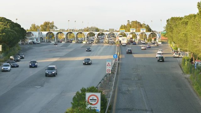 Toll road station time lapse at day time in Italy