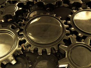 Golden gears abstract background.3D rendering.