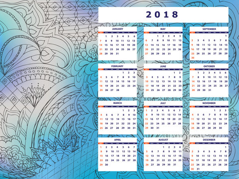 blue-gray tangle zen pattern calendar year 2018