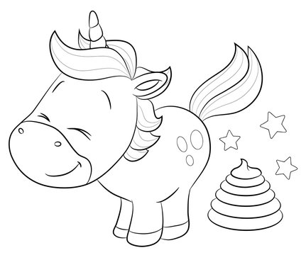 Niedliches Einhorn macht einen Regenbogenhaufen - Vektor Illustration