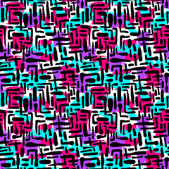 Seamless repeating textile ink brush strokes pattern in doodle grunge texture style.