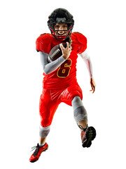 one woman teenager girl american football players  isolated on white background silhouette with shadows