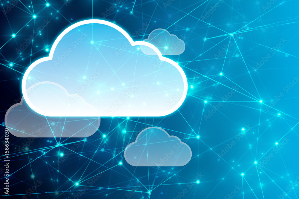 Poster cloud storage security information, data deep learning hologram ai technology robotic, futuristic cy