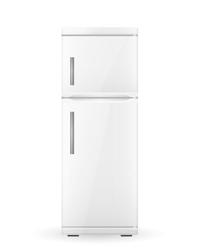 White realistic refrigerator isolated on white background. Vector illustration.