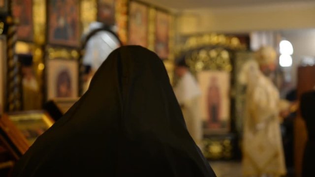 Believers in the church. Russian Orthodox Church, Russia 