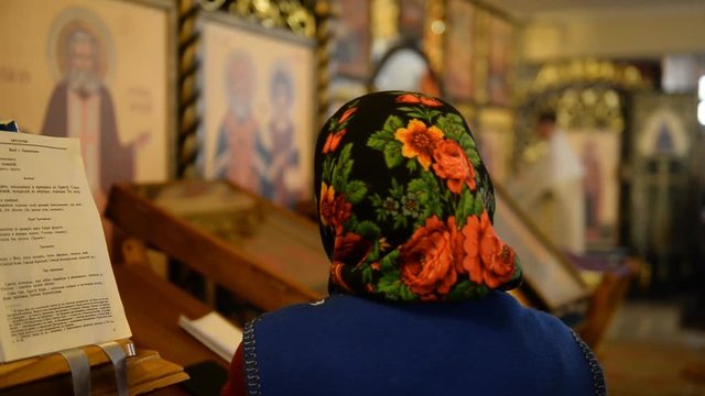 Believers in the church. Russian Orthodox Church, Russia 