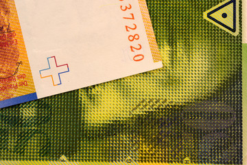 Close up Swiss francs currency note CHF