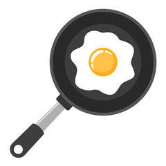 Frying pan with egg isolated on white background.