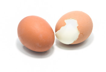 Boiled egg on white background.
