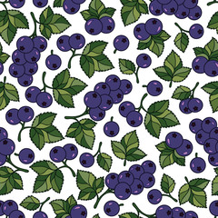 Black currant. Vector seamless pattern.