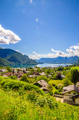 Aerial view on Wolfgangsee lake,  Salzkammergut, Austria, Europe