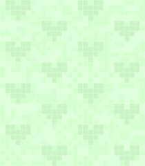 Green square pattern with hearts. Seamless vector background
