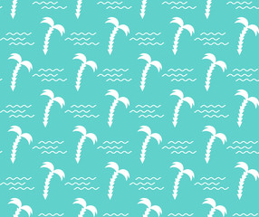 Seamless tiling vector summer pattern background with silhouette palm trees and water waves zigzag. Seamless tiling vector summer pattern background with silhouette palm trees and water waves zigzag