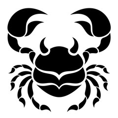 Black symmetrical crab on a white background