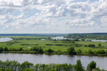 Green field on the river bank