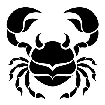 Black symmetrical crab on a white background