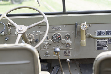 View into a cockpit of a military jeep