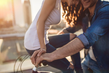 Romantic couple with bicycles