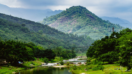 Fototapeta premium the mountains and river at Kiriwong village, Nakorn Sri Thammarat., Thailand.
