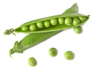 Open pod of green peas
