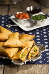 Vegetable Indian Samosas with Three Dipping Sauces