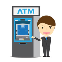 Business man with ATM. vector illustration.