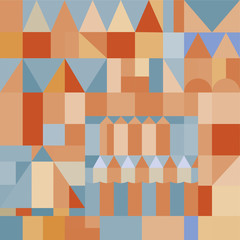 Background Paul Klee, vector illustration geometric patterns. Background with triangles and rectangles in pastel colors. Vector illustration of old city landscape, vitrage.