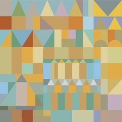Background Paul Klee, vector illustration geometric patterns. Background with triangles and rectangles in pastel colors. Vector illustration of old city landscape,  vitrage.