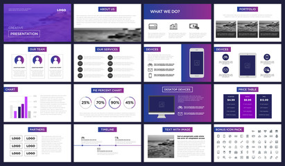 Fototapeta na wymiar Modern purple and blue presentation template. You can use it presentation, flyer and leaflet, corporate report, marketing, pitch, annual report, catalog.