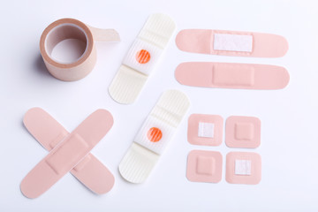 Medical plasters on a white background