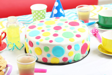 Birthday cake on the wooden table