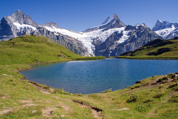 Naklejka na ściany i meble Picturesque scenery of Bachalpsee above Grindelwald in the Bernese Oberland, Switzerland