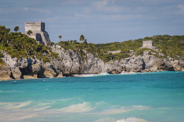 Tulum beach, Mayan ruins in front of the caribbean sea
