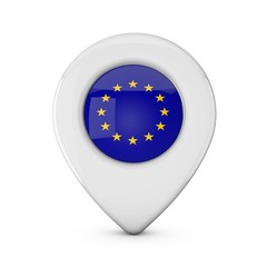 European Union flag location marker icon. 3D Rendering