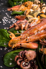 Seafood on a dark background