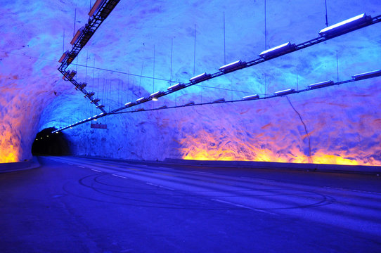 Lighting effects in the longest tunnel in Europe - Laerdal Tunnel, Norway