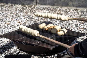 Bread on an outdoor grill