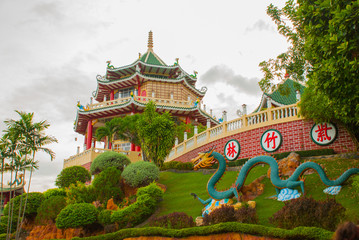 Pagoda and dragon sculpture of the Taoist Temple in Cebu, Philippines.