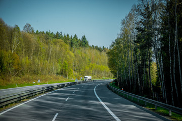 High Speed Autobahn in Europe. The picturesque nature of the Czech Republic