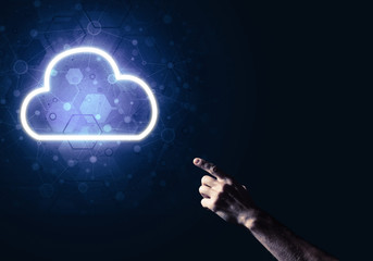 Digital cloud icon as symbol of wireless connection on dark back