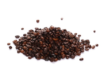 pile coffee beans isolated on white background