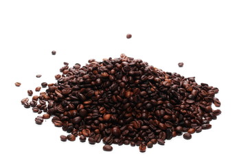 pile coffee beans isolated on white background